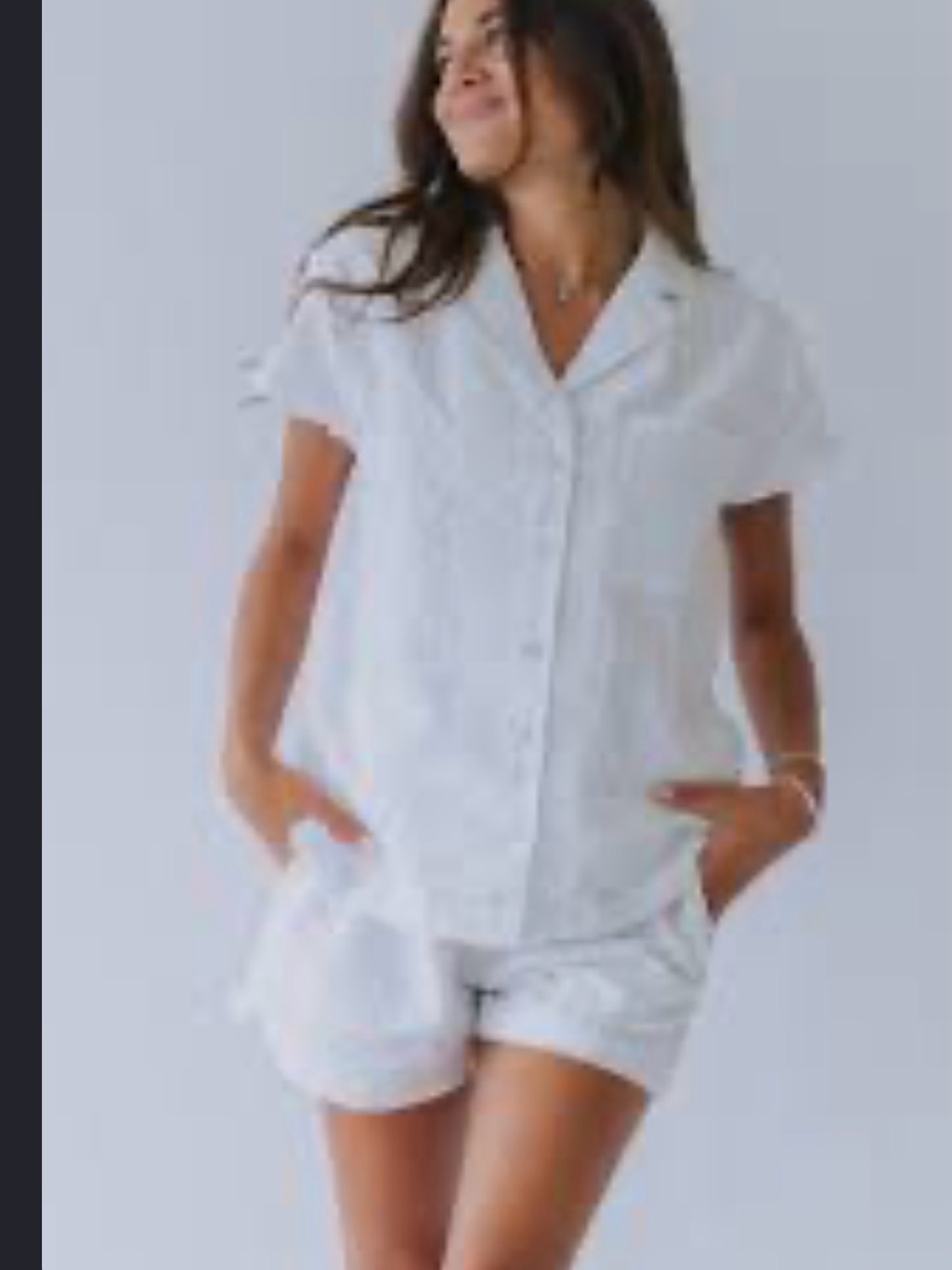 Nwt The Company Store White Button-Up Organic Cotton Pajama Shorts Set